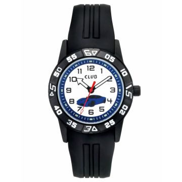 Club børneur blå bil med sort rem, 10 atm