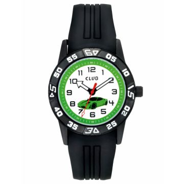 Club børneur grøn bil med sort rem, 10 atm