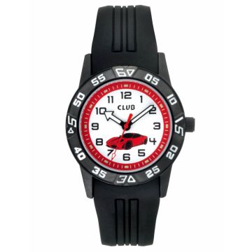 Club børneur rød bil med sort rem, 10 atm