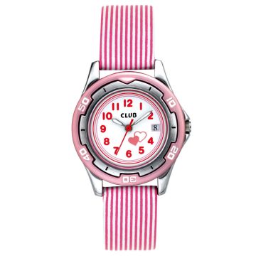 Club børneur med pink stribet rem, 10 atm