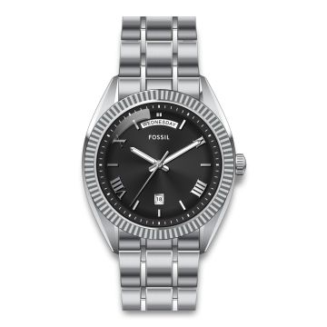 Fossil Campbell i stål med sort skive
