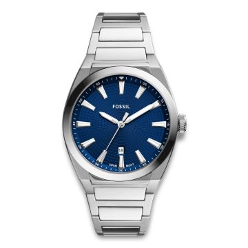 FOSSIL Everett armbåndsur i stål med lænke, blå skive