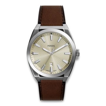 Fossil Everett herreur i stål med brun rem