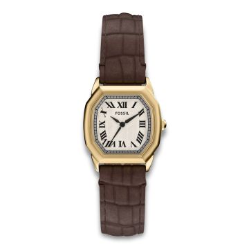 Fossil Harlow guldfarvet stål med brun rem