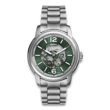 Fossil Heritage automatisk herreur i stål med grøn skive