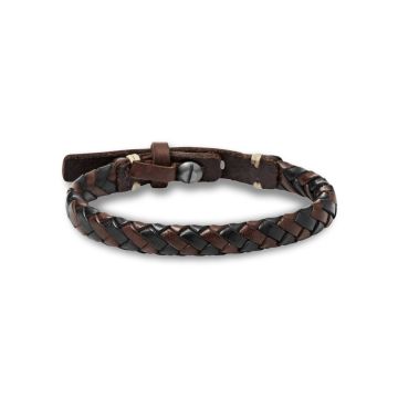 Fossil armbånd sort og brun læder flettet