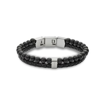 FOSSIL Vintage Casual sort armbånd i læder og perler 