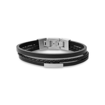 Fossil armbånd i sort læder, 3 mix snore