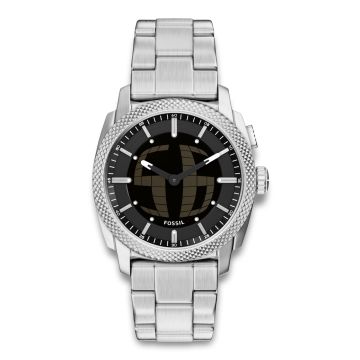 Fossil Machine Big Tic ur i stål med sort skive