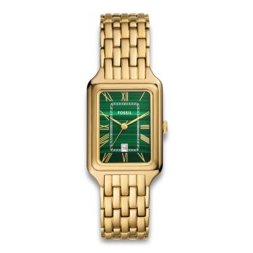 Fossil Raquel grøn urskive, guldfarvet med lænke