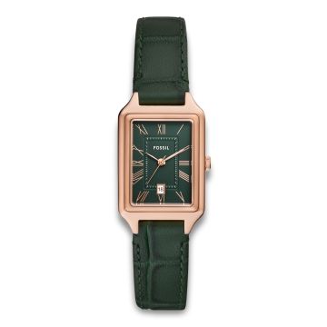 Fossil Raquel firkantet dameur i rosa med grøn skive og rem