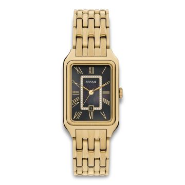 Fossil Raquel sort perlemor urskive, guldfarvet med lænke