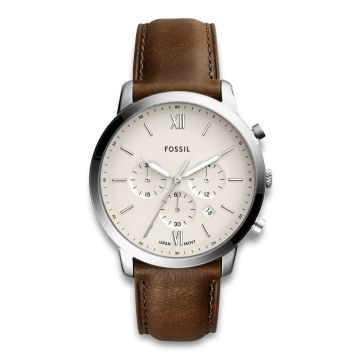 Fossil armbåndsur NEUTRA chrono med cremehvid skive og brun læderrem