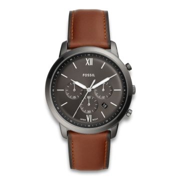 Fossil armbåndsur NEUTRA CHRONO med sort skive og brun læderrem