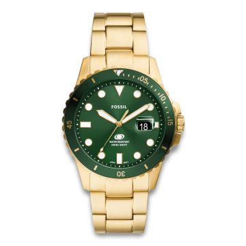 Fossil Blue herreur i guldfarvet med grøn urskive