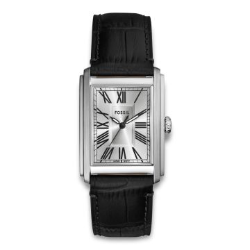 Fossil Carraway firkantet herreur i stål med romertal og sort læderrem