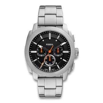 Fossil Machine herreur i stål med sort skive