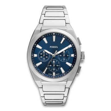 Fossil Everett herreur i stål med blå skive og chronograf