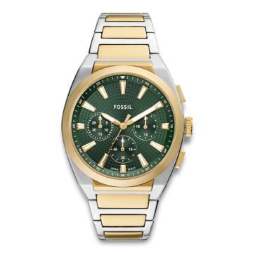 Fossil Everett herreur i tofarvet stål med grøn urskive