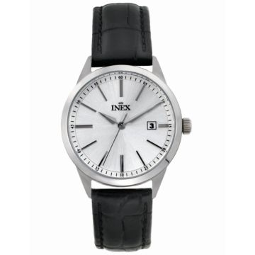 NEX dameur - stål med sort rem, sølv skive og dato