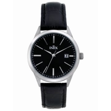 INEX dameur - stål med sort rem, sort skive og dato