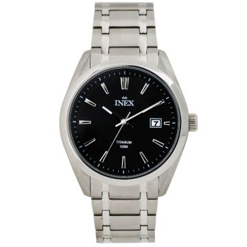 INEX armbåndsur i titanium med lænke, sort urskive