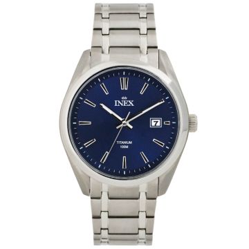 INEX armbåndsur i titanium med lænke, blå urskive