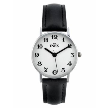  INEX dameur - chrom med sort rem, hvid skive Ø 30