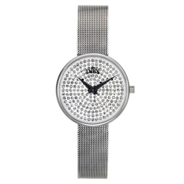 INEX krystal stål dameur med lænke, Ø 28