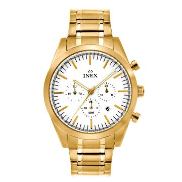 Inex armbåndsur i guldfarvet stål med lænke, dato
