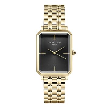 Rosefield The Octagon dameur i guldfarvet med lænke og sort skive - 23x29 mm