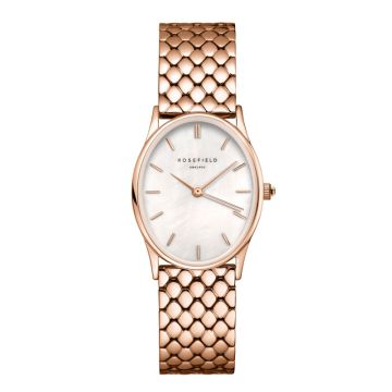 Rosefield The Oval Pearl dameur i rosa med lænke og perlemorsskive - 24x29 mm