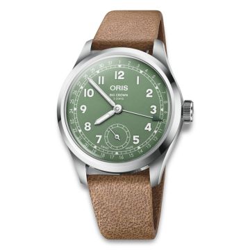 Oris Big Crown Pointer Date, 40mm grøn skive med brun læderrem