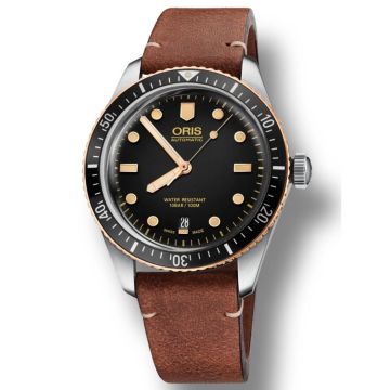 ORIS Divers Herritage 65 Bronze ur med sort skive med brun læderrem - 40mm