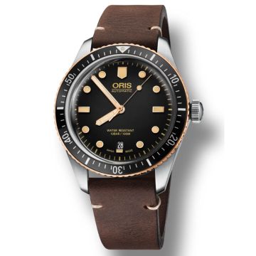 ORIS Divers Herritage 65 Bronze ur med sort skive med mørkebrun rem - 40mm