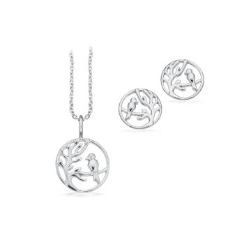 Scrouples Pixel smykkesæt sangfugl sølv 