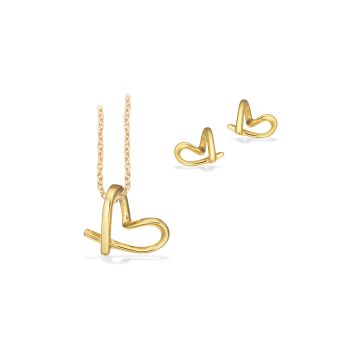 Scrouples smykkesæt i forgyldt med hjerte - halskæde og ørestikker