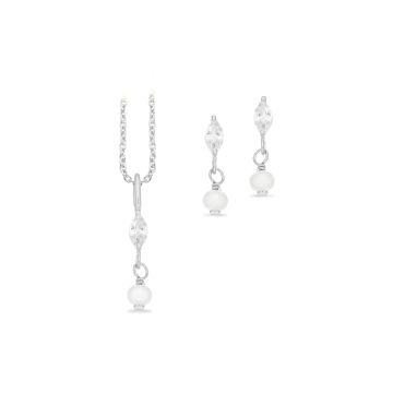Scrouples smykkesæt i sølv med perle og zirkonia - halskæde og ørestikker