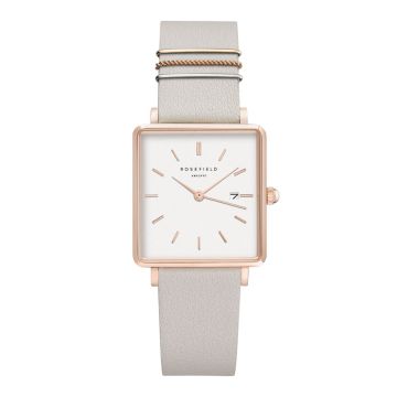 Rosefield The Boxy dameur i rosa med beige læderrem og hvid skive - 26x28 mm