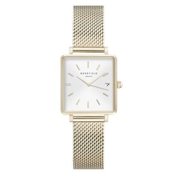 Rosefield The Boxy dameur i guldfarvet med meshlænke - 22x24 mm