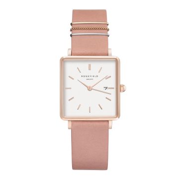 Rosefield The Boxy dameur i rosa med lyserød rem og hvid skive - 26x28 mm