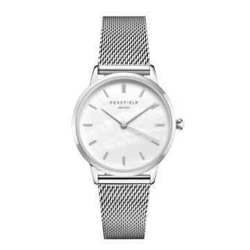 Rosefield The Pearl Edit dameur i stål med meshlænke og perlemorsskive - Ø36