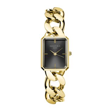 Rosefield The Octagon XS Chain dameur i guldfarvet med lænke og sort skive - 19,5x24 mm