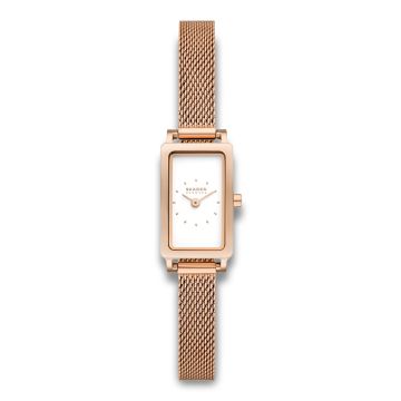 Skagen Hagen Micro firkantet dameur med rosa meshlænke