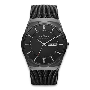 Skagen Melbye Herreur i sort titanium med mesh lænke