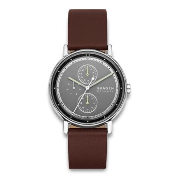Skagen Signatur stål med brun læderrem