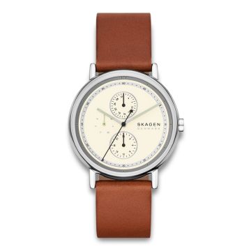 Skagen Signatur stål med brun læderrem