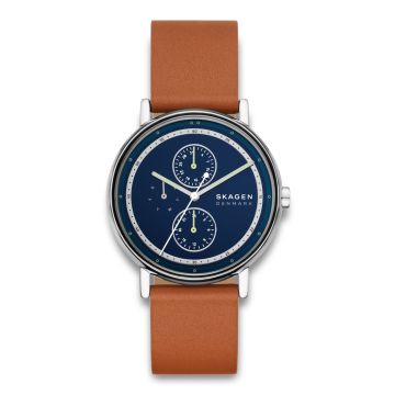 Skagen Signatur stål med brun læderrem