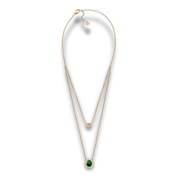 Skagen Sofie Sea Glass dobbelthalskæde i guldfarvet med grøn glassten