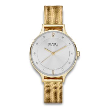 Skagen Anita Dameur forgyldt stål med mesh lænke